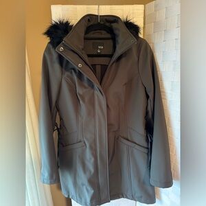 a.n.a. Women's Greige Parka Jacket with Black Faux Fur Hood. Size M. Very Warm!